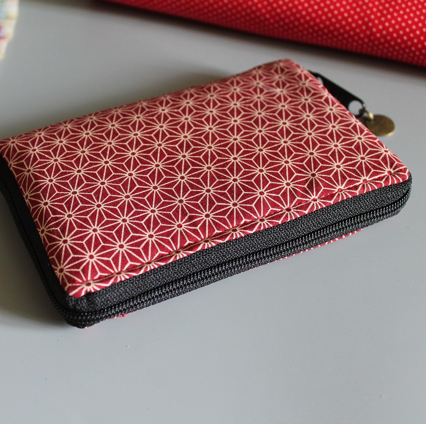 Portefeuille porte-monnaie zipp -  Asanoha rouge